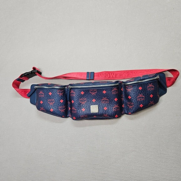 MCM Fursten Visetos Belt Bag Navy Red Coated Canvas Waist Pack MUL9AJV62VS001 - Picture 4 of 16